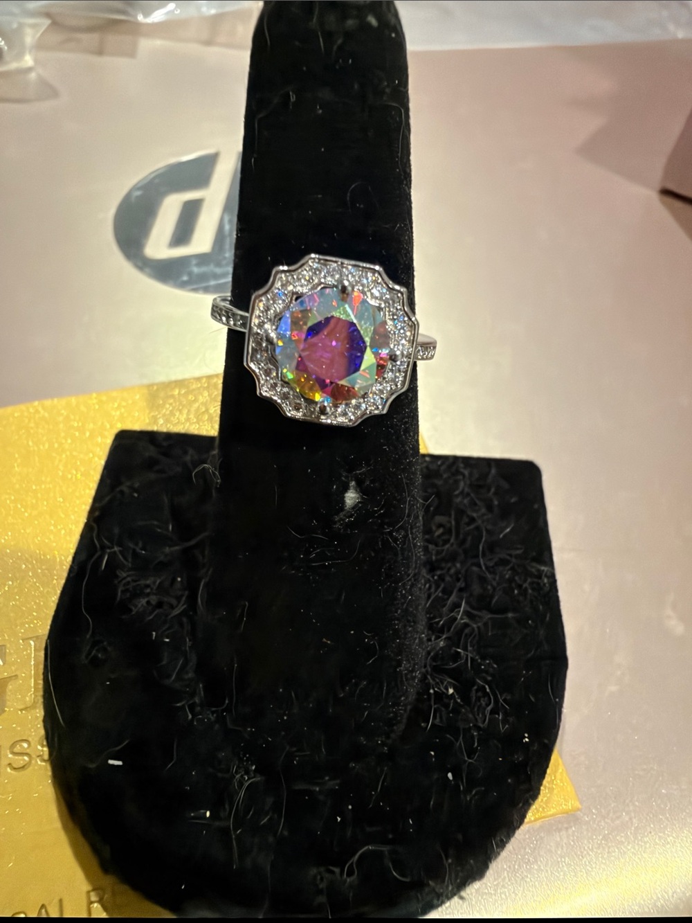 Pear Nova Multicolor Aurora Halo Ring with Silver Band